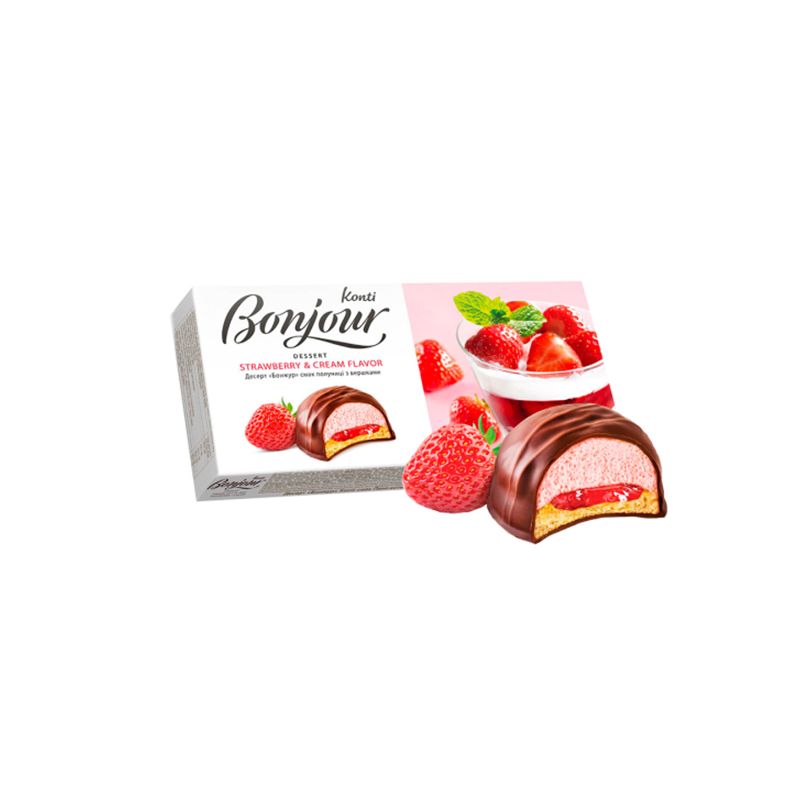 "Bonjour" with strawberry and cream flavor